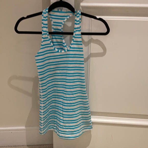 Lululemon white and sky blue stripped tank top - Picture 1 of 2